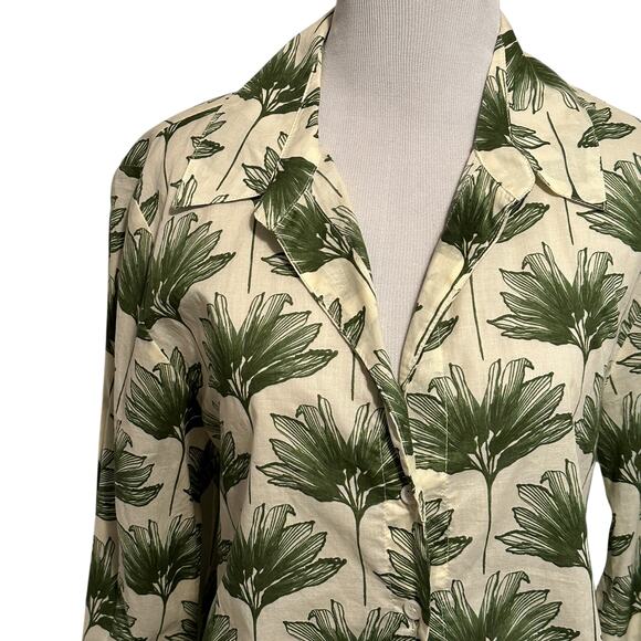Zara NEW Tropical Cropped Shirt Womens Medium Green Cream Button Tie Waist Top - Picture 3 of 9